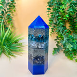 KNOWLEDGE & SELF-CULTIVATION - Orgonite Tower - EMF Protector - Blue Apatite, Blue Lace Agate & Sodalite with Aluminum Metals