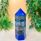KNOWLEDGE & SELF-CULTIVATION - Orgonite Tower - EMF Protector - Blue Apatite, Blue Lace Agate & Sodalite with Aluminum Metals