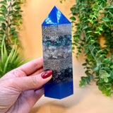 KNOWLEDGE & SELF-CULTIVATION - Orgonite Tower - EMF Protector - Blue Apatite, Blue Lace Agate & Sodalite with Aluminum Metals