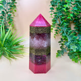 LOVE & MARRIAGE - Orgonite Tower - EMF Protector - Strawberry Quartz, Rose Quartz and Ruby with Brass Metals