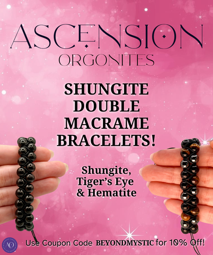 SHUNGITE DOUBLE MACRAME BRACELETS! - EMF Protection - Hand Cut Genuine Natural Shungite Bracelet High Quality Black Lustrous Gemstone from Russia