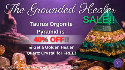 The Grounded Healer, Chiron in Taurus - Astrology Edition - Orgonite Pyramid & Golden Healer Quartz Stone - EMF Protector - Rhodonite, Green Jade and Malachite with Brass Metals
