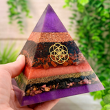 ORION - Orgonite Pyramid - EMF Protector - Garnet, Mahogany Obsidian, Shungite, Rhodonite with Copper & Brass Metals