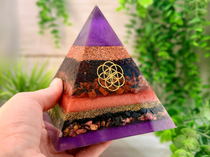 ORION - Orgonite Pyramid - EMF Protector - Garnet, Mahogany Obsidian, Shungite, Rhodonite with Copper & Brass Metals