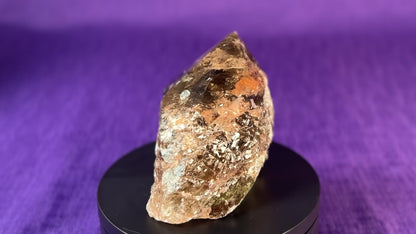 Smoky Quartz Top Polished Rough Point — Standing Smoky Quartz Crystal with Cut Base