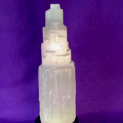 Selenite Skyscraper Lamp, 12" & 6" Tall Selenite Crystal Tower Lamps