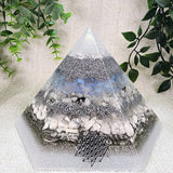 WINTER SOLSTICE - Special Edition Hexagonal Pyramid! - EMF Protector - Opalite, Moonstone, White Quartz, Howlite Crystals, with Aluminum Metal, White Brass and Real Silver Flakes