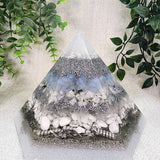 WINTER SOLSTICE - Special Edition Hexagonal Pyramid! - EMF Protector - Opalite, Moonstone, White Quartz, Howlite Crystals, with Aluminum Metal, White Brass and Real Silver Flakes