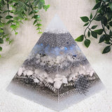 WINTER SOLSTICE - Special Edition Hexagonal Pyramid! - EMF Protector - Opalite, Moonstone, White Quartz, Howlite Crystals, with Aluminum Metal, White Brass and Real Silver Flakes
