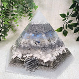 WINTER SOLSTICE - Special Edition Hexagonal Pyramid! - EMF Protector - Opalite, Moonstone, White Quartz, Howlite Crystals, with Aluminum Metal, White Brass and Real Silver Flakes