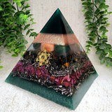 THEA - Orgonite Pyramid - EMF Protector - Bloodstone, Fire Agate, Blue Tiger's Eye, Ruby and Stainless Steel Metal