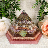 LOVE - Special Edition Hexagonal Pyramid! - EMF Protector - Rhodonite, Pink Tourmaline, Morganite, Kunzite and Chrysoprase with Golden Bronze Brass and Copper Metals