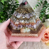 LOVE - Special Edition Hexagonal Pyramid! - EMF Protector - Rhodonite, Pink Tourmaline, Morganite, Kunzite and Chrysoprase with Golden Bronze Brass and Copper Metals