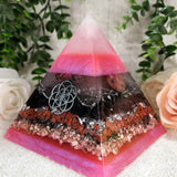 INANNA - The Love Collection Orgonite Pyramid - EMF Protector - Rose Quartz, Rhodonite, Garnet, Red Jasper, Rhodochrosite, Stainless Steel and Aluminum Metal