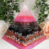 INANNA - The Love Collection Orgonite Pyramid - EMF Protector - Rose Quartz, Rhodonite, Garnet, Red Jasper, Rhodochrosite, Stainless Steel and Aluminum Metal