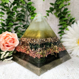 NOVA - Orgonite Pyramid - EMF Protector - Chrysoprase, Green Jade, Unakite and Bloodstone with Brass and Copper  Metals