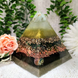 NOVA - Orgonite Pyramid - EMF Protector - Chrysoprase, Green Jade, Unakite and Bloodstone with Brass and Copper  Metals