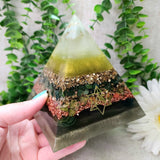 NOVA - Orgonite Pyramid - EMF Protector - Chrysoprase, Green Jade, Unakite and Bloodstone with Brass and Copper  Metals