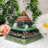 SPRING EQUINOX - Special Edition Hexagonal Pyramid! - EMF Protector - Green Opal, Morganite, Pyrite, Tree Agate, Shungite and Unakite with Copper, Brass and Aluminum Metals