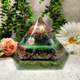 SPRING EQUINOX - Special Edition Hexagonal Pyramid! - EMF Protector - Green Opal, Morganite, Pyrite, Tree Agate, Shungite and Unakite with Copper, Brass and Aluminum Metals