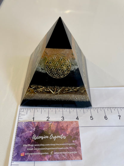 AGATHA - Orgonite Pyramid - EMF Protector - Citrine Crystal and Brass Metal