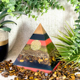 TERESA - Orgonite Pyramid - EMF Protector - Tiger's Eye Crystal and Brass Metal
