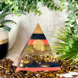 TERESA - Orgonite Pyramid - EMF Protector - Tiger's Eye Crystal and Brass Metal