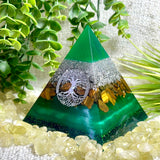ESMERALDA - Orgonite Pyramid - EMF Protector - Tiger's Eye Crystal and Aluminum Metal
