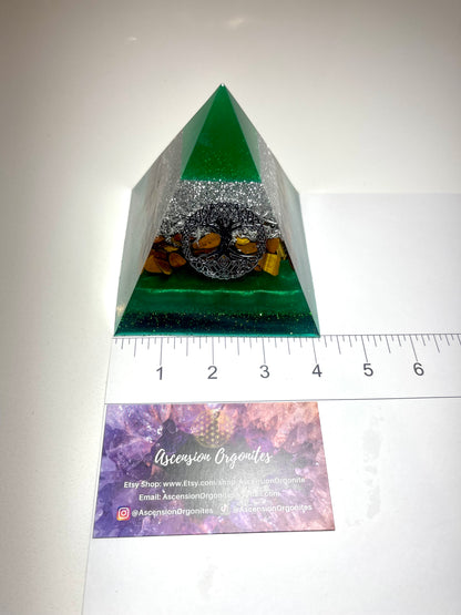 ESMERALDA - Orgonite Pyramid - EMF Protector - Tiger's Eye Crystal and Aluminum Metal