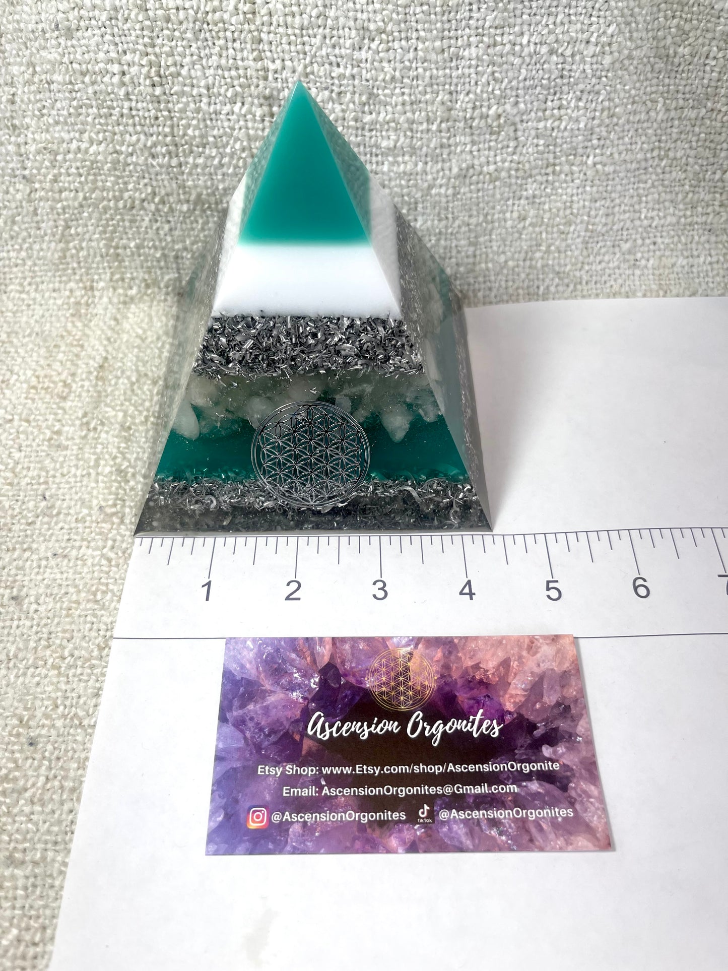 KELLY - Orgonite Pyramid - EMF Protector - White Quartz and Aluminum Metal