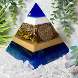 CARMEN - Orgonite Pyramid - EMF Protector - Tiger's Eye Crystal and Brass Metal