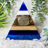 CARMEN - Orgonite Pyramid - EMF Protector - Tiger's Eye Crystal and Brass Metal