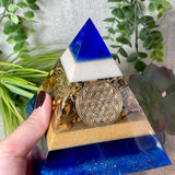 CARMEN - Orgonite Pyramid - EMF Protector - Tiger's Eye Crystal and Brass Metal