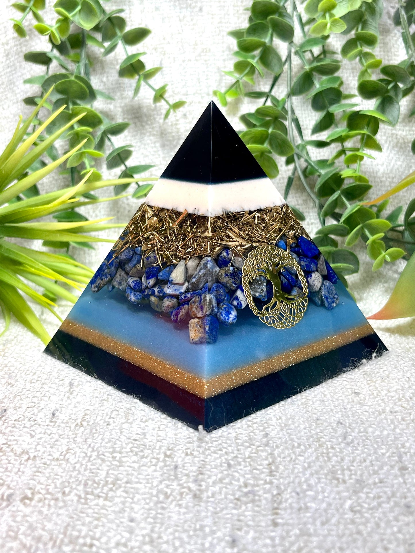 MARY - Orgonite Pyramid - EMF Protector - Lapis Lazuli and Brass Metal