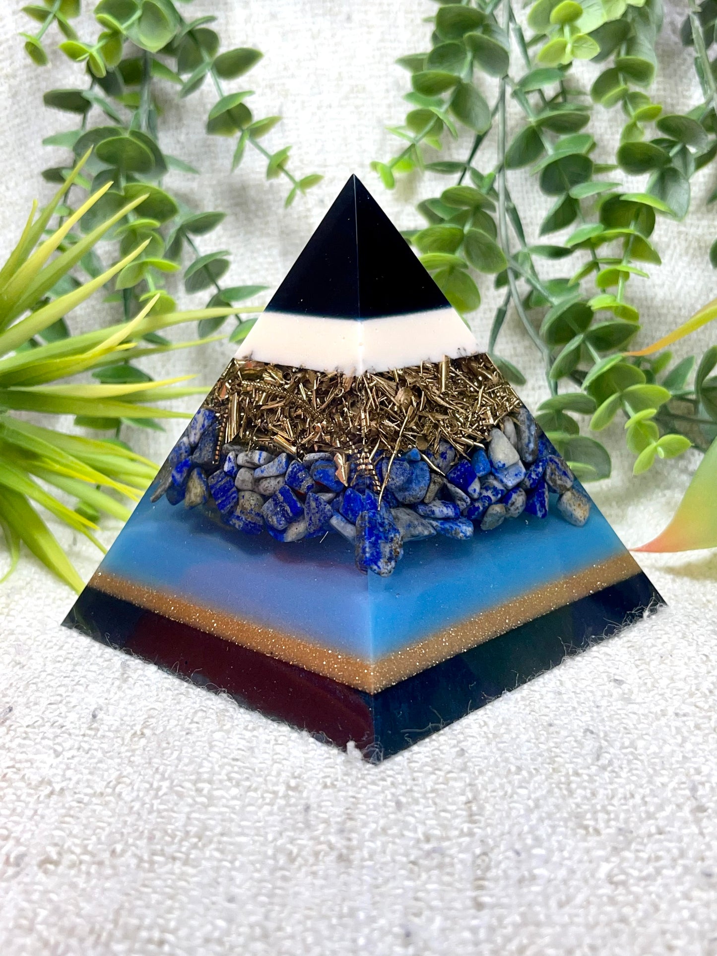 MARY - Orgonite Pyramid - EMF Protector - Lapis Lazuli and Brass Metal