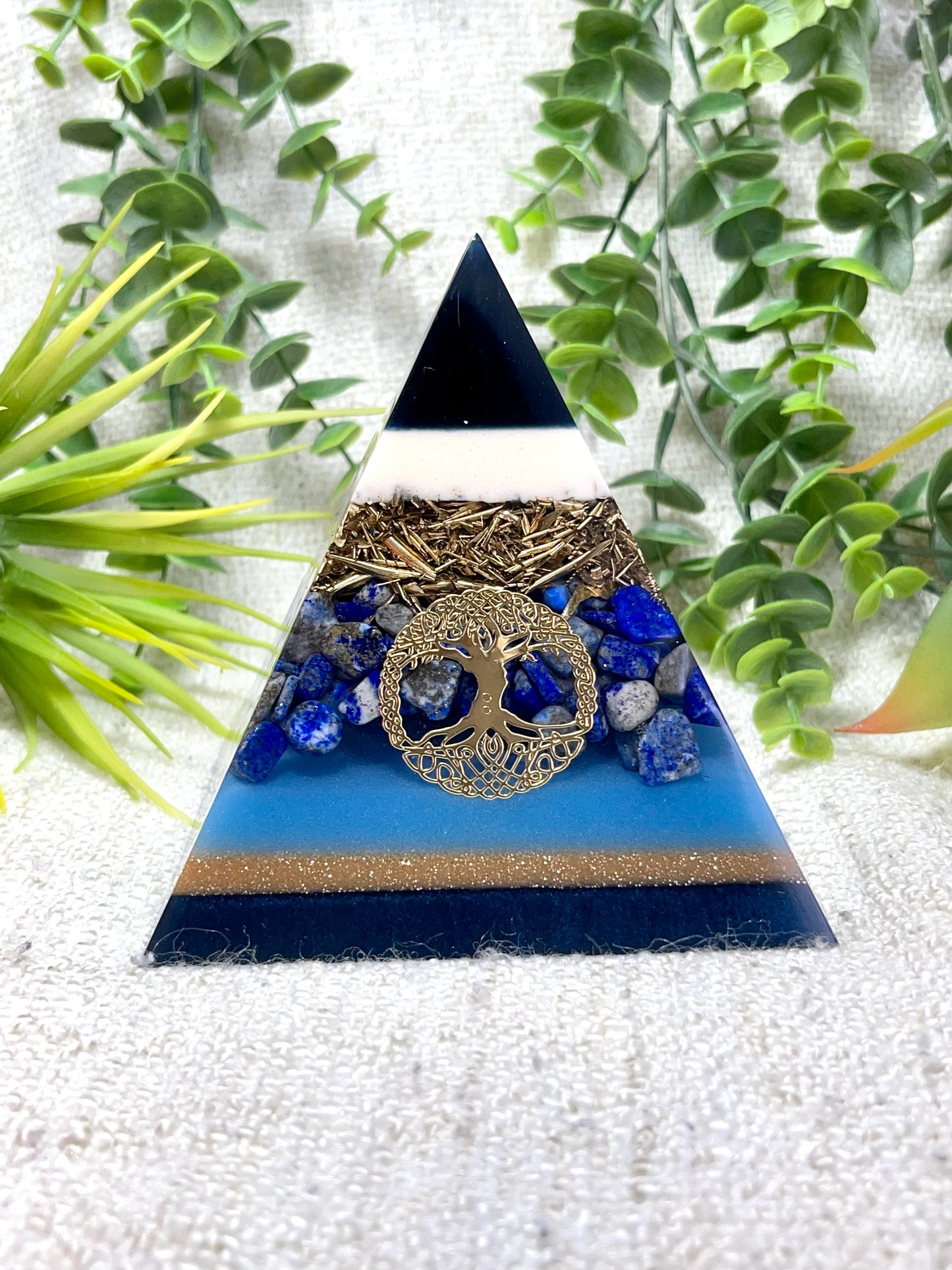 MARY - Orgonite Pyramid - EMF Protector - Lapis Lazuli and Brass Metal