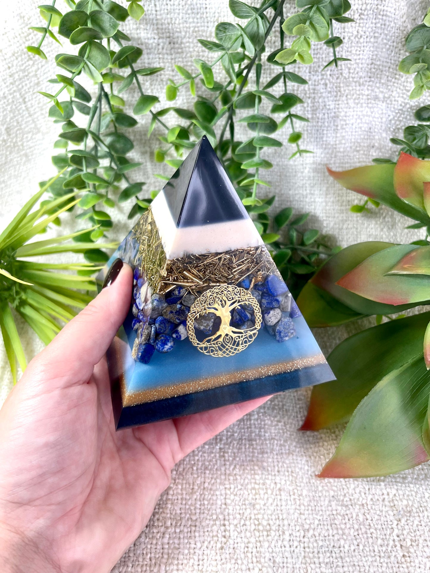 MARY - Orgonite Pyramid - EMF Protector - Lapis Lazuli and Brass Metal