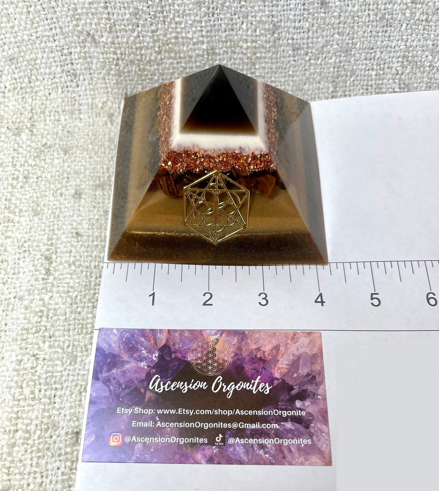 WREN - Orgonite Pyramid - EMF Protector - Tiger's Eye Crystal and Copper Metal