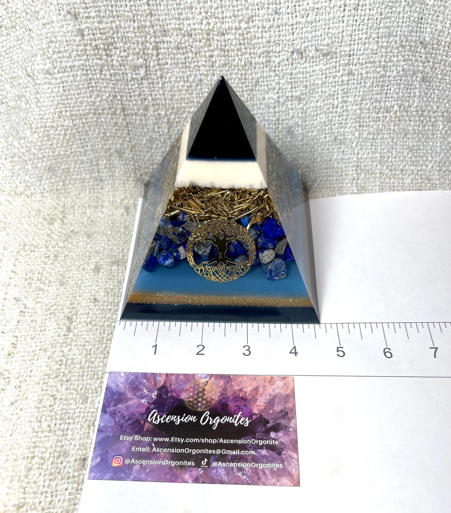 MARY - Orgonite Pyramid - EMF Protector - Lapis Lazuli and Brass Metal