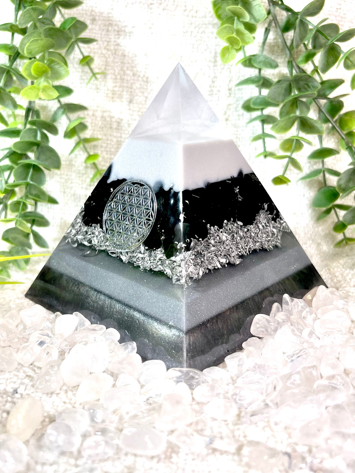 NORA - Orgonite Pyramid - EMF Protection - Obsidian Crystal and Aluminum Metal