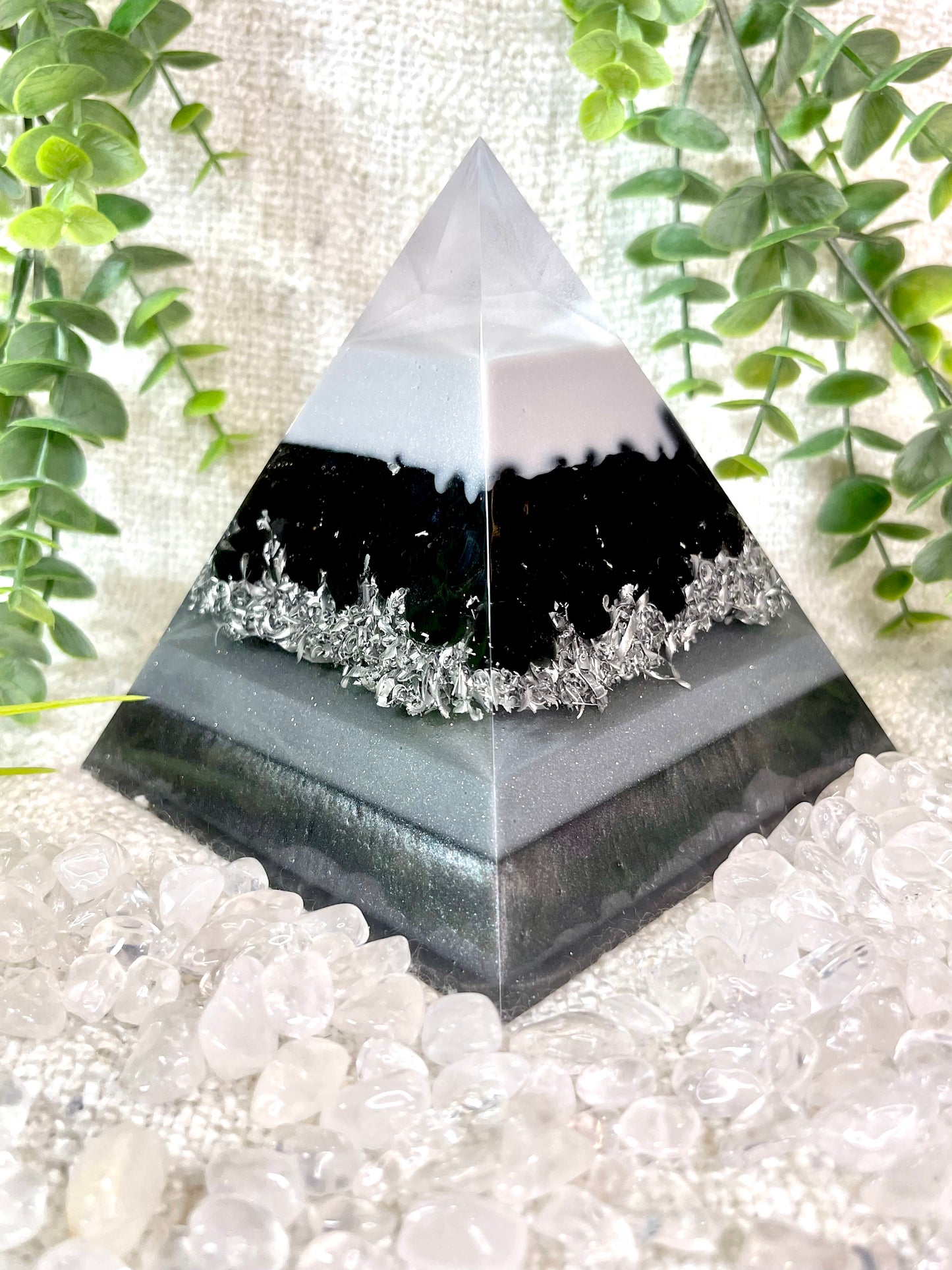 NORA - Orgonite Pyramid - EMF Protection - Obsidian Crystal and Aluminum Metal