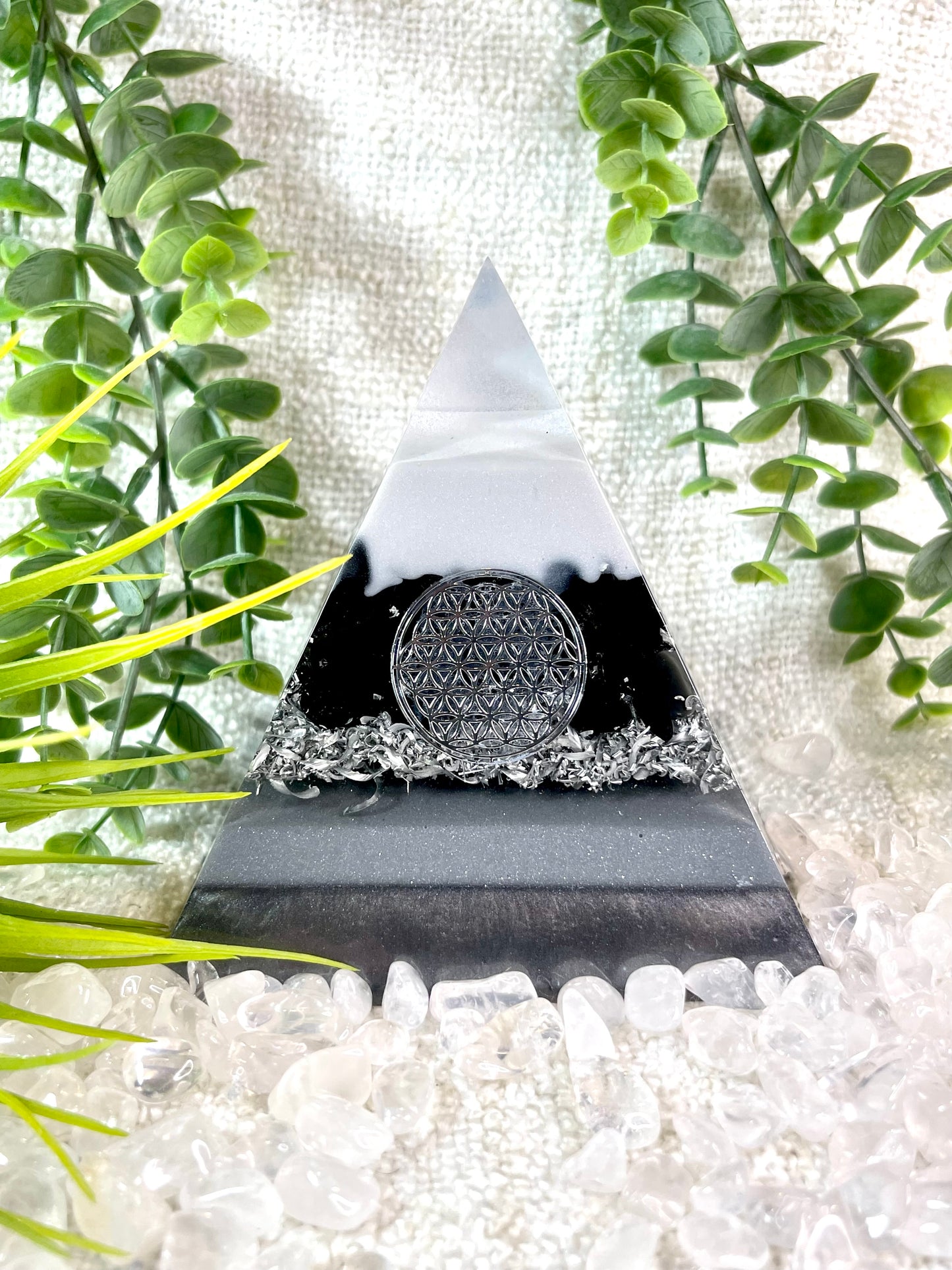 NORA - Orgonite Pyramid - EMF Protection - Obsidian Crystal and Aluminum Metal