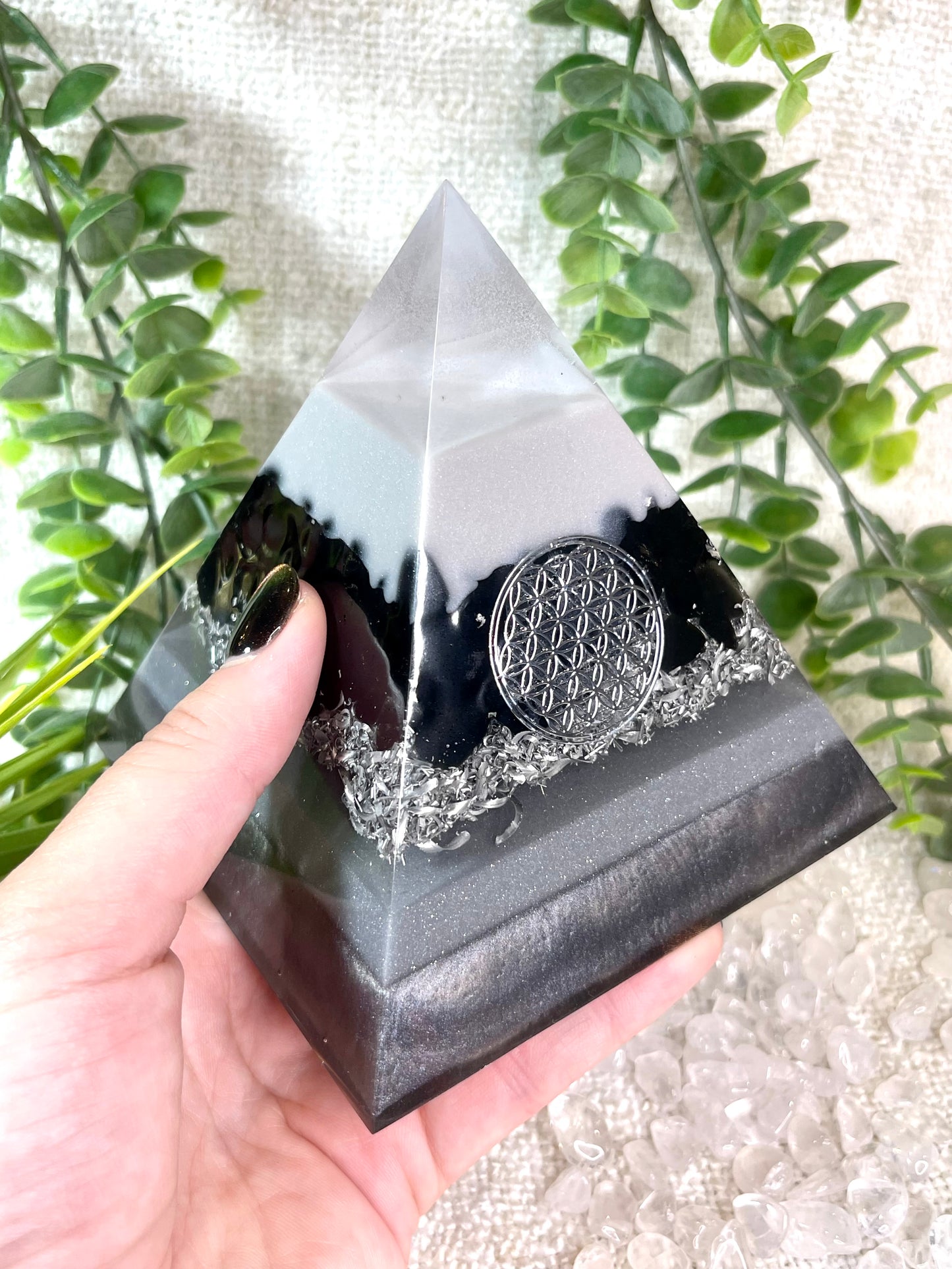 NORA - Orgonite Pyramid - EMF Protection - Obsidian Crystal and Aluminum Metal