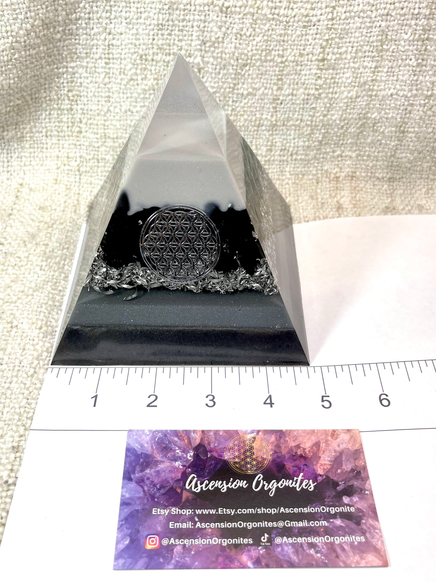 NORA - Orgonite Pyramid - EMF Protection - Obsidian Crystal and Aluminum Metal