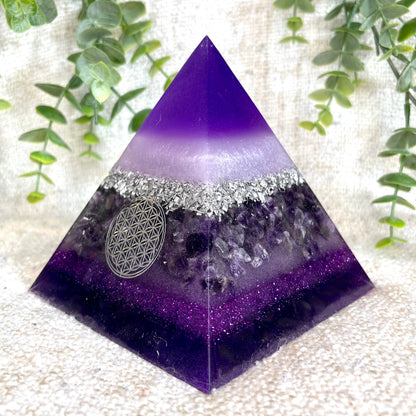 IRIS - Orgonite Pyramid - EMF Protector - Amethyst Crystal and Aluminum Metal