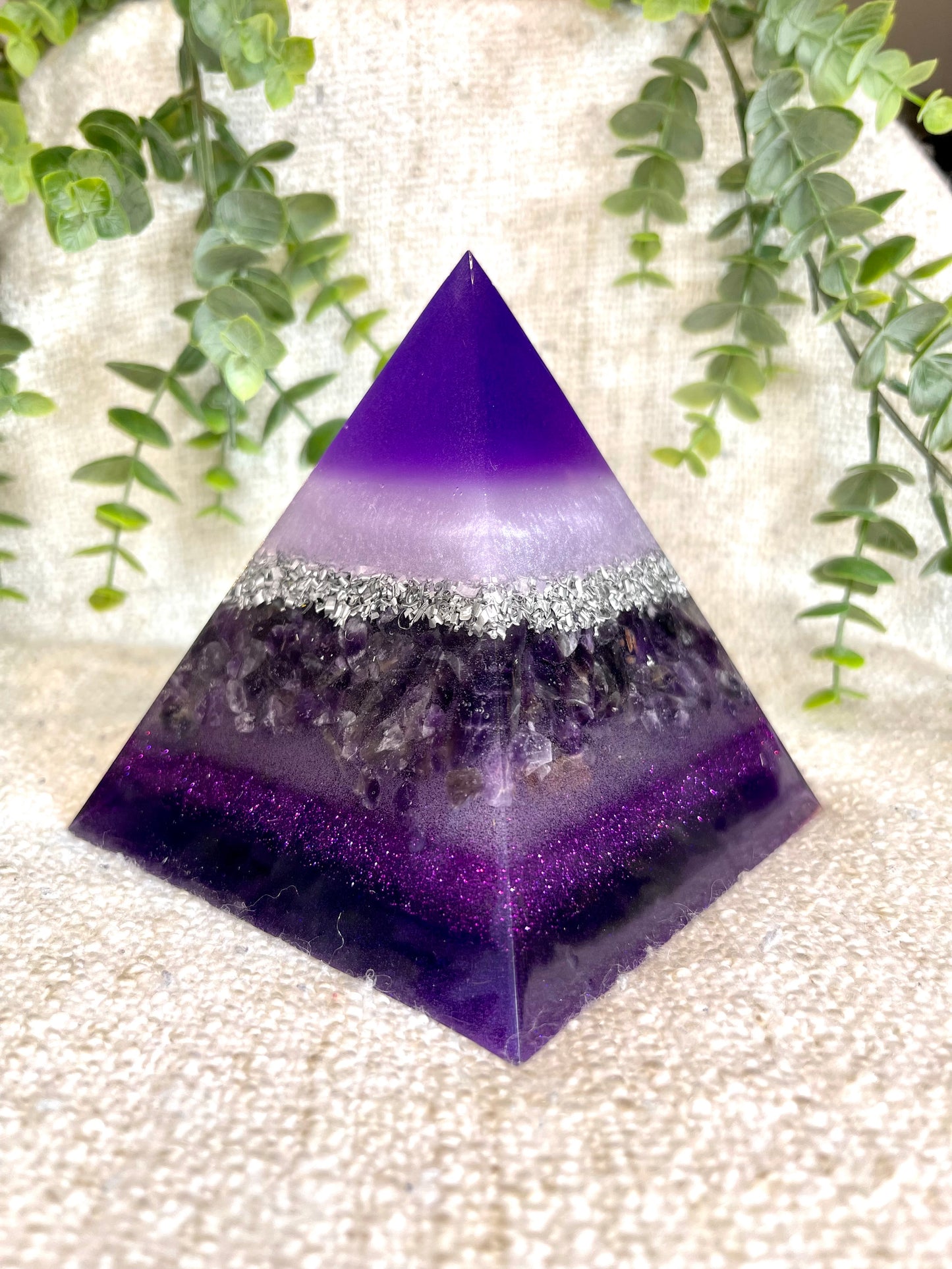 IRIS - Orgonite Pyramid - EMF Protector - Amethyst Crystal and Aluminum Metal