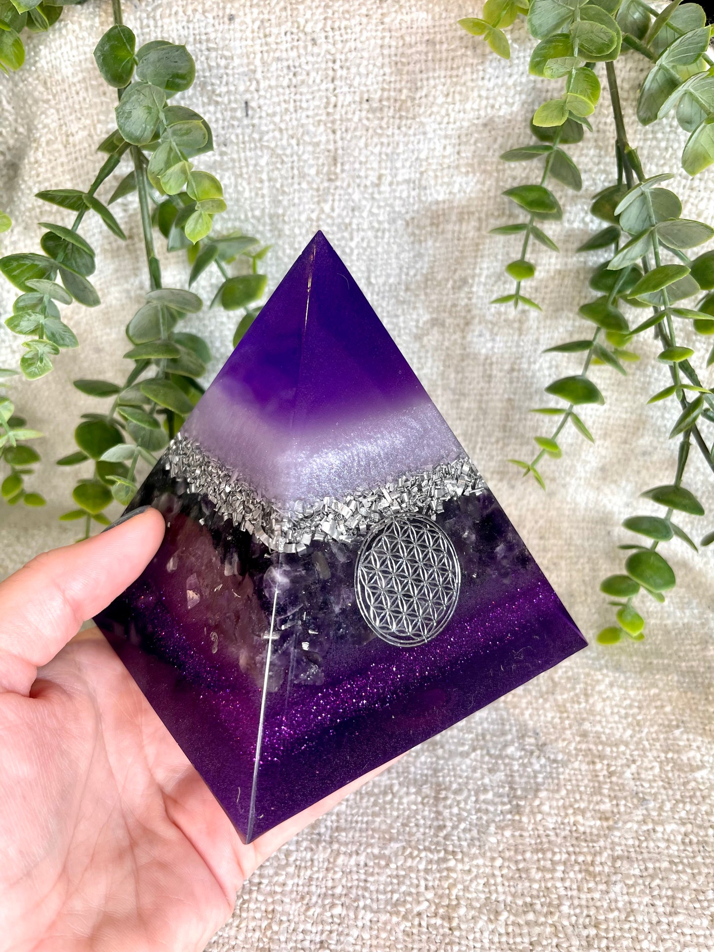 IRIS - Orgonite Pyramid - EMF Protector - Amethyst Crystal and Aluminum Metal