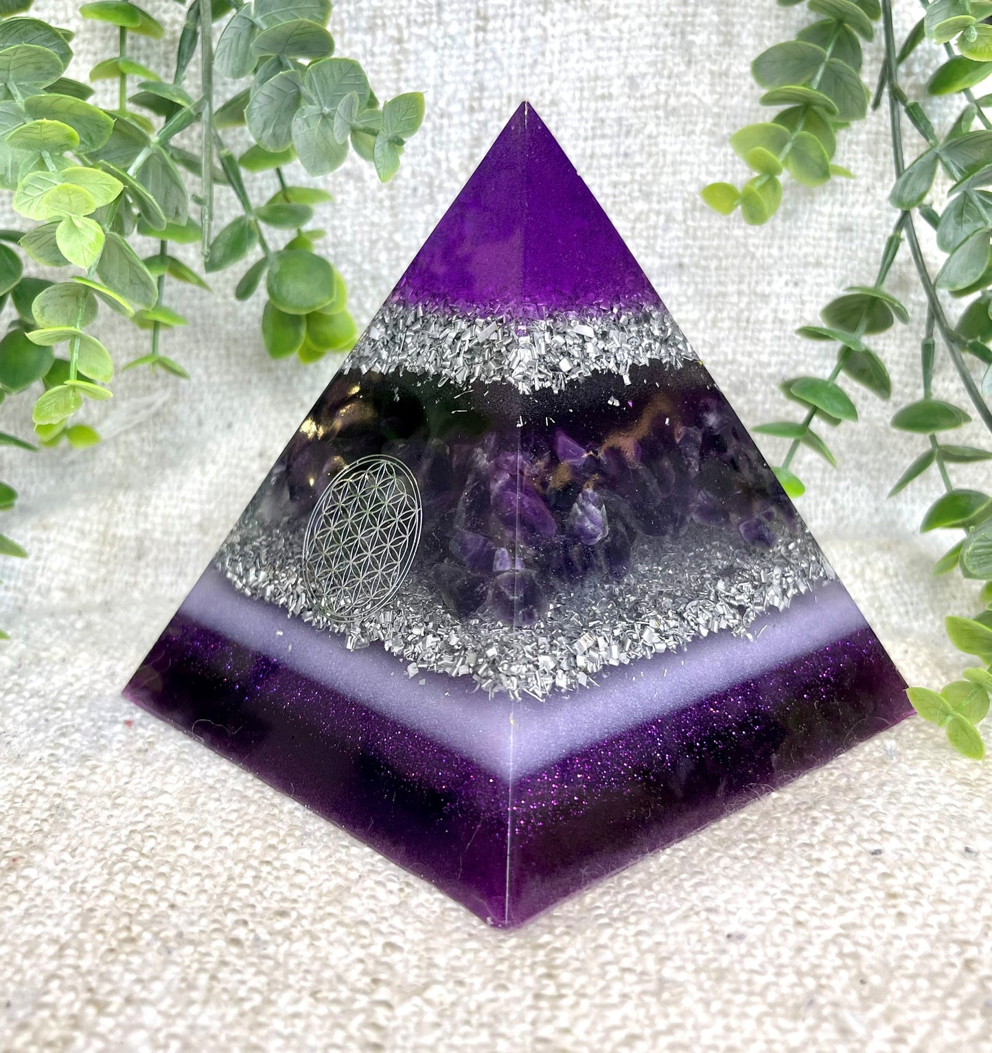 HAYLEY - Orgonite Pyramid - EMF Protector - Amethyst Crystal and Aluminum Metal