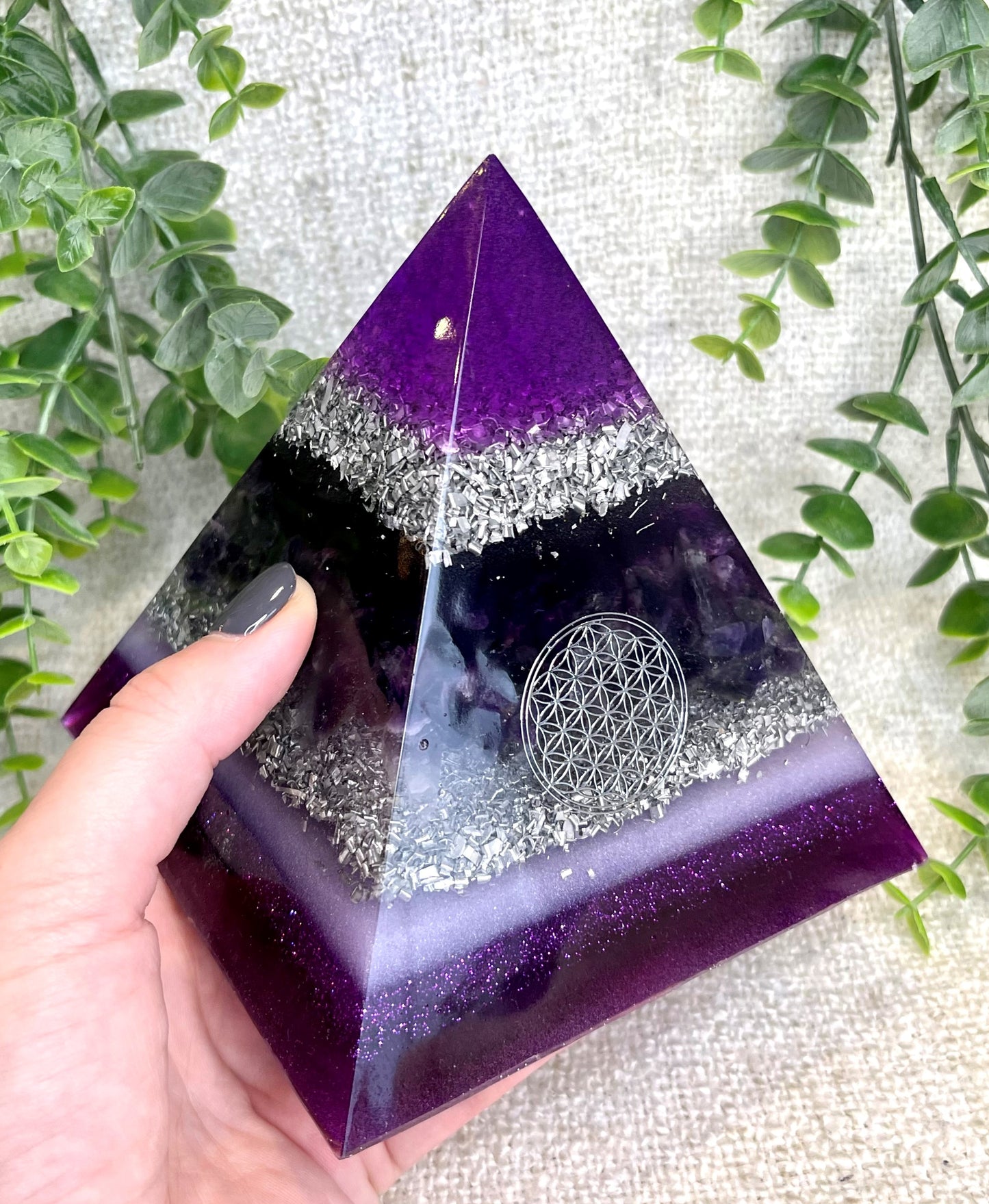 HAYLEY - Orgonite Pyramid - EMF Protector - Amethyst Crystal and Aluminum Metal