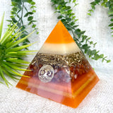 LYDIA- Orgonite Pyramid - EMF Protector - Carnelian Crystal & Brass Metal